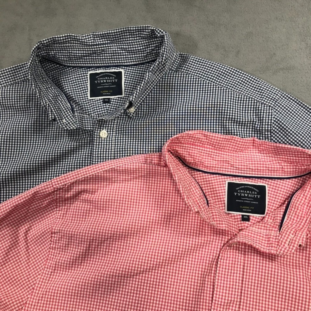 Charles Tyrwhitt Lot of 2 Button Down Shirt Men's 2XL Pink Blue Gingham Check